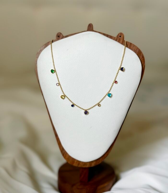 Multi Stones Falls Gold Necklace