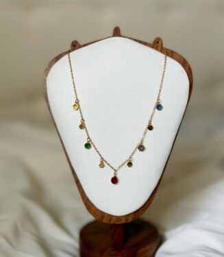 Multi Stones Falls Gold Necklace